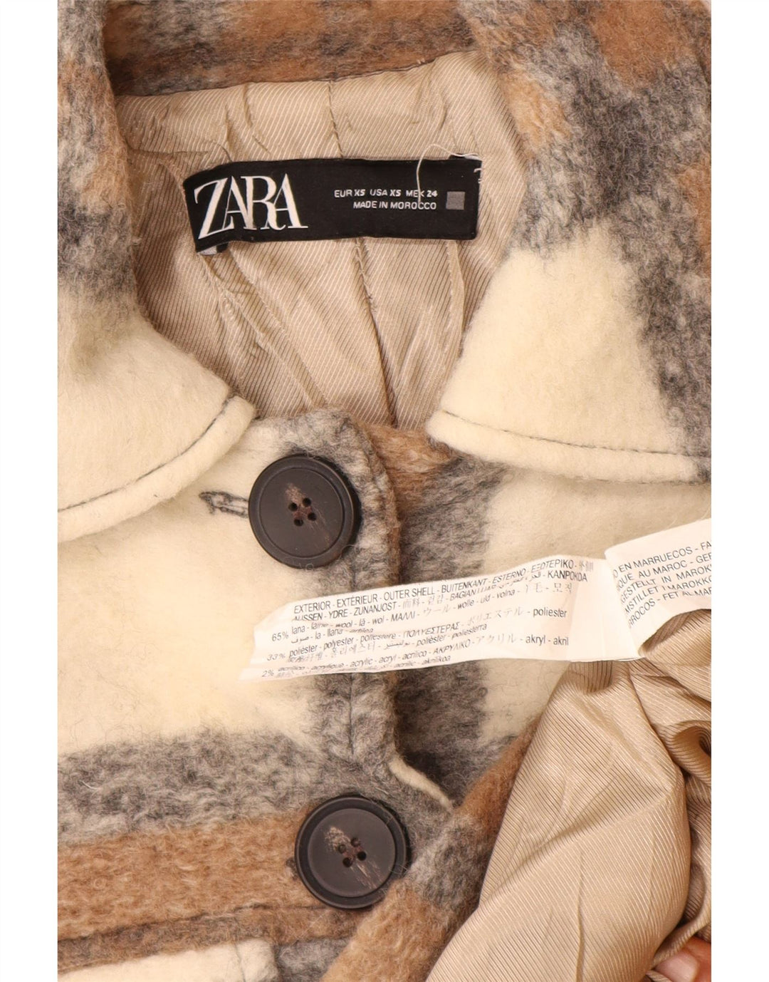 Jachetă supradimensionată pentru femei Zara, UK 6 XS, bej, lână
