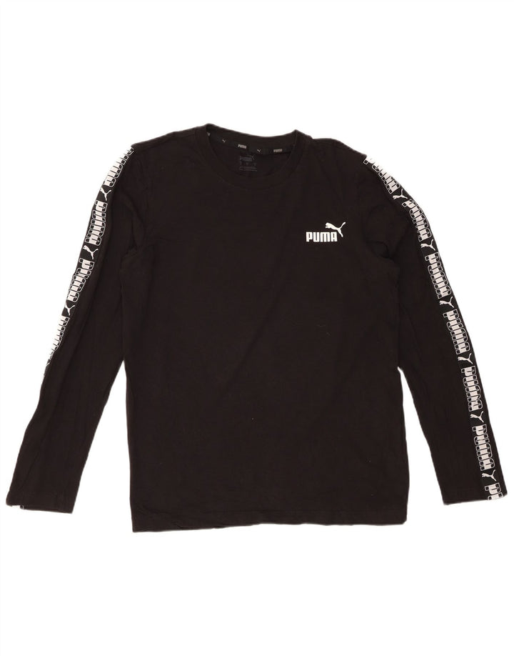 Top grafic PUMA cu mânecă lungă pentru bărbați, bumbac negru mic