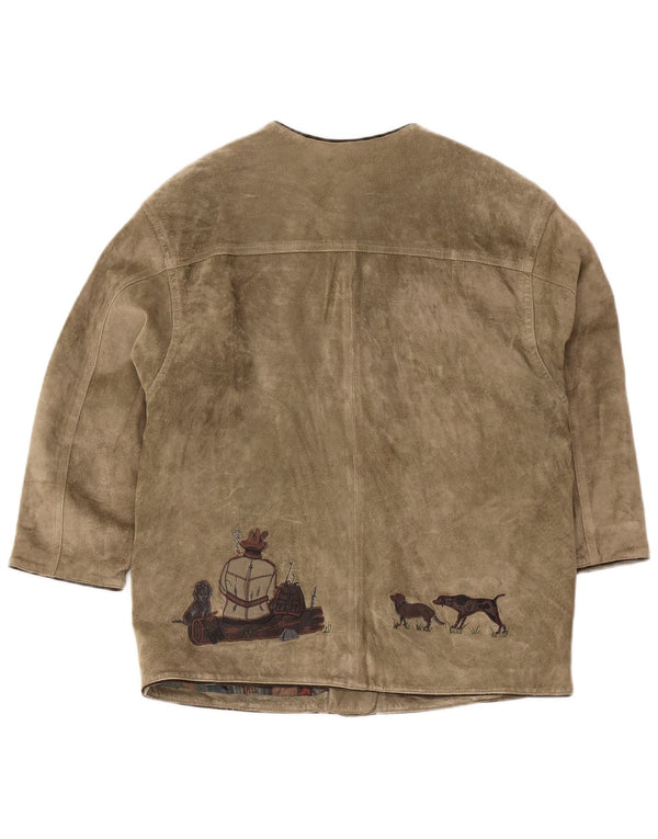 Jachetă vintage de vânătoare pentru bărbați, din piele intoarsa, EU 42, mare, kaki, imprimeu animal