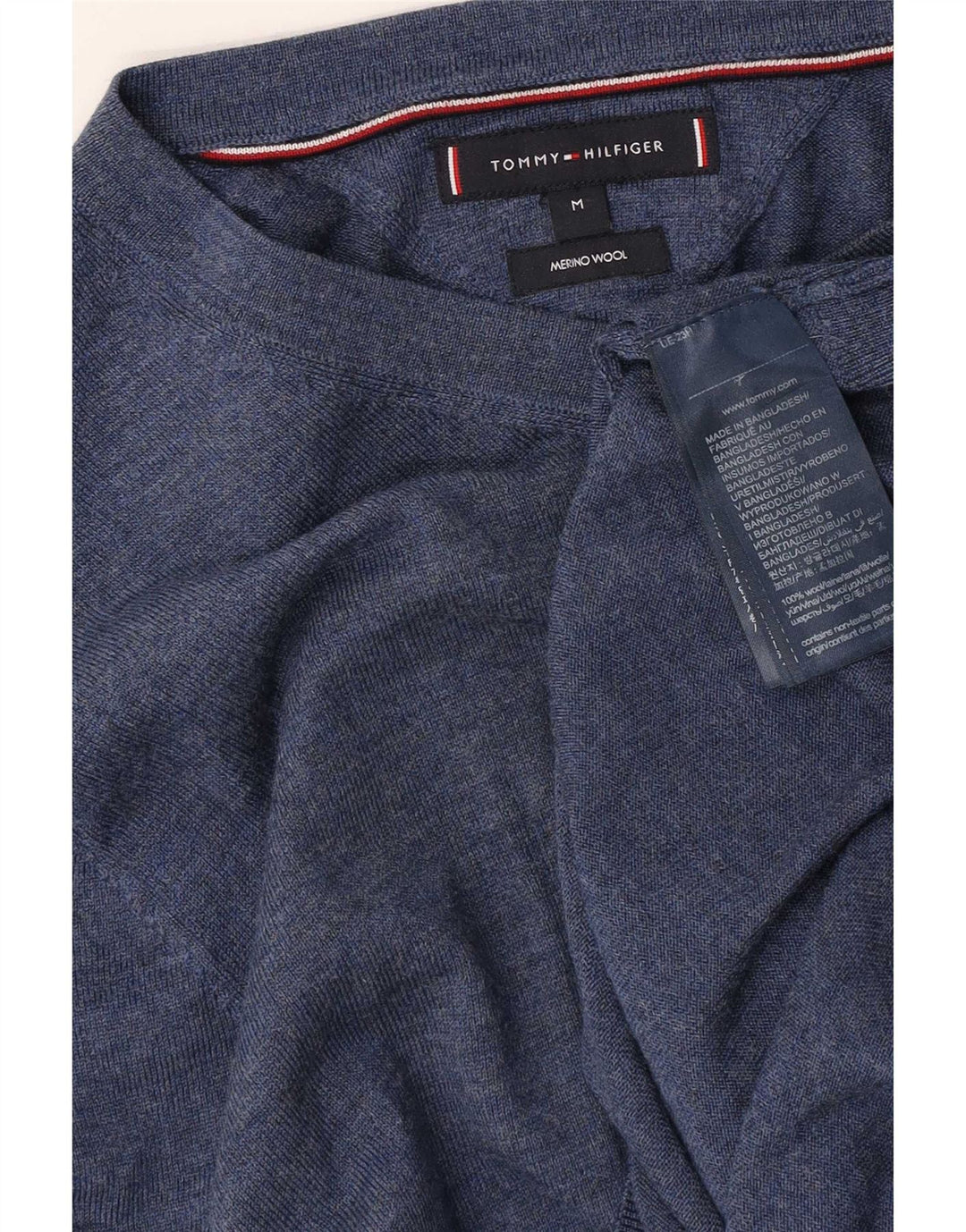 Pulover Tommy Hilfiger pentru bărbați cu decolteu în V, lână merinos albastru mediu