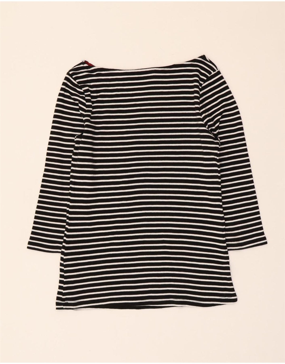 Zara Crop Top mânecă 3/4 pentru femei UK 12 Medium Black Striped Nautical