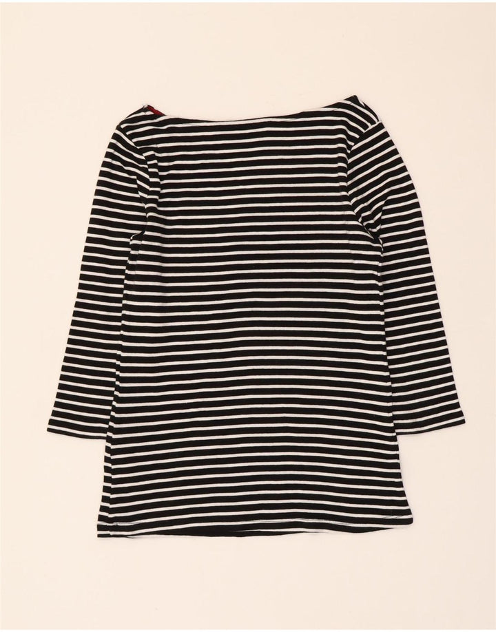 Zara Crop Top mânecă 3/4 pentru femei UK 12 Medium Black Striped Nautical