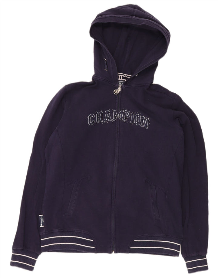 CHAMPION Pulover cu capota cu fermoar cu grafic pentru femei UK 16 mare bumbac bleumarin