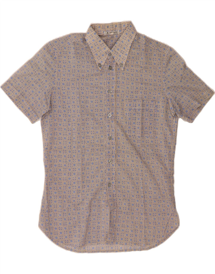 VINTAGE Mens Abstract Pattern Short Sleeve Shirt Small Blue Polyester Vintage Vintage and Second-Hand Vintage from Messina Hembry 