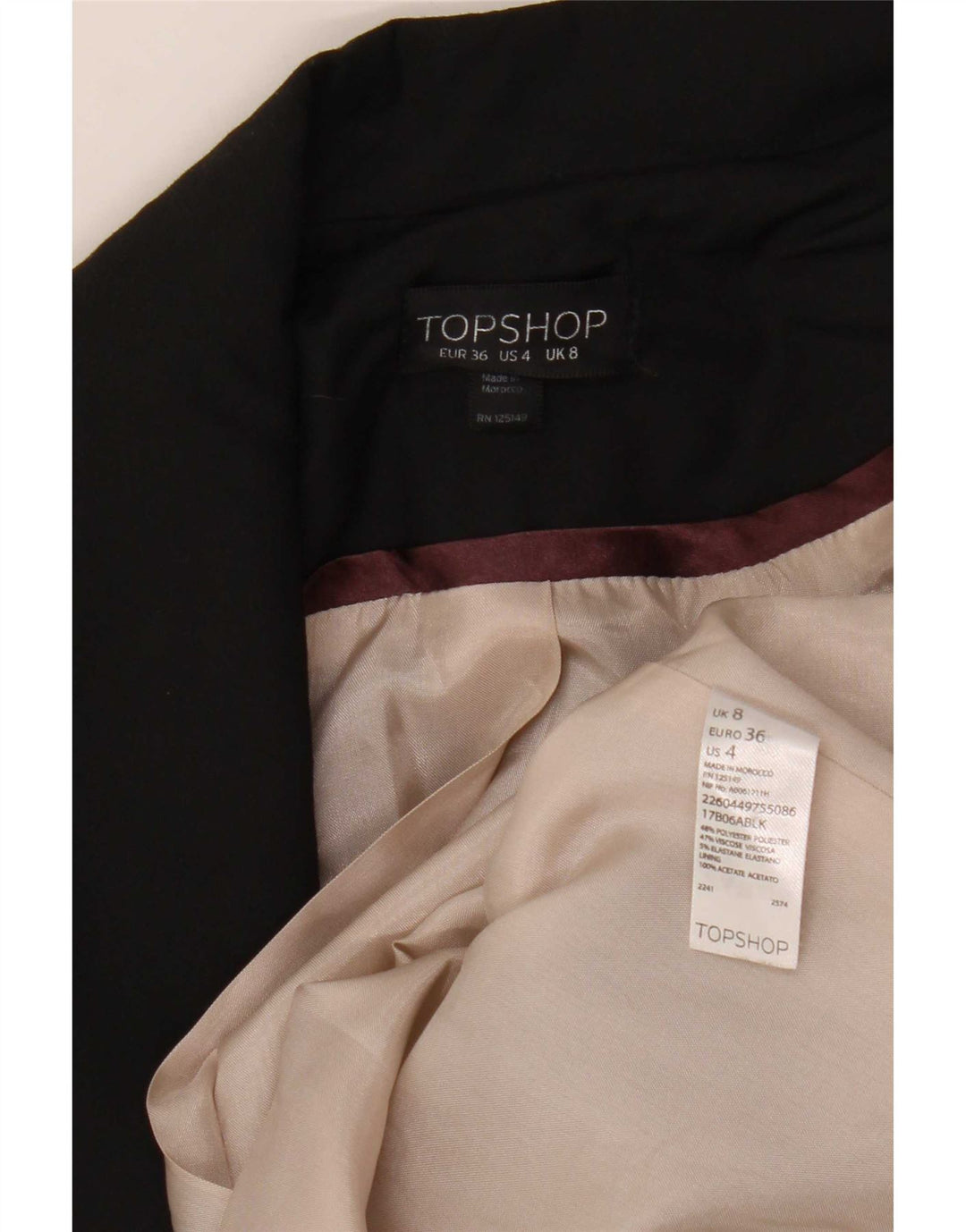 Topshop Jachetă Blazer deschisă pentru femei UK 8, poliester negru mic