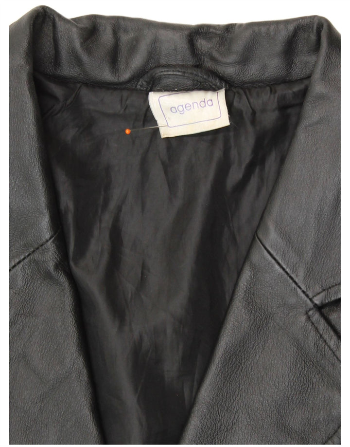 Agenda Sacou Blazer din piele cu 3 nasturi pentru femei UK 24 4XL Piele neagră