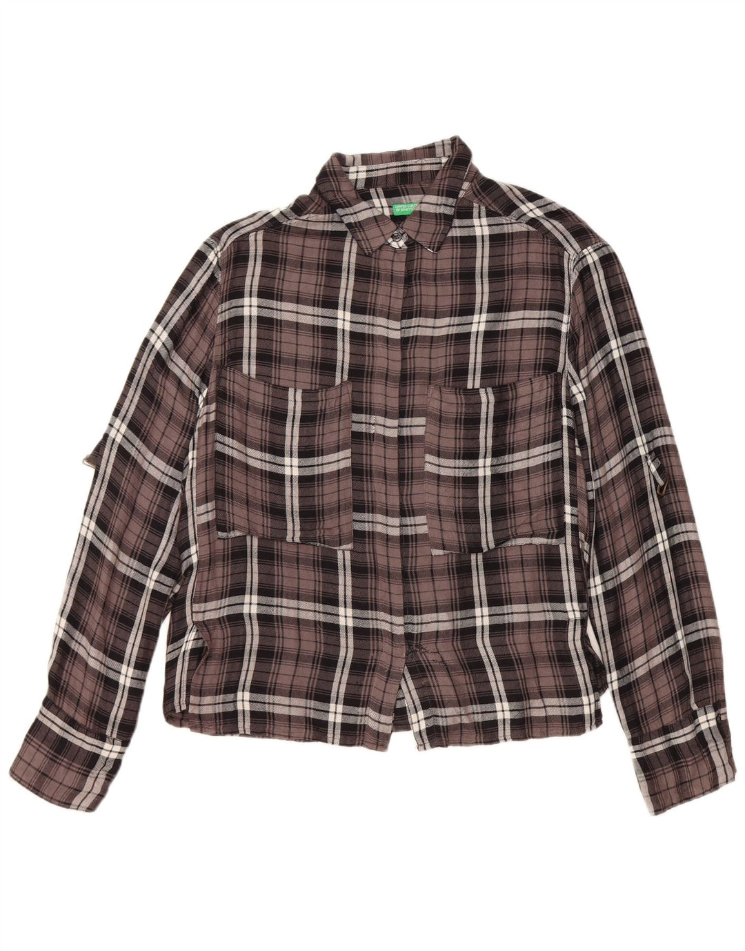 Cămașă de flanel supradimensionată pentru femei BENETTON UK 10 Small Brown Check Viscose