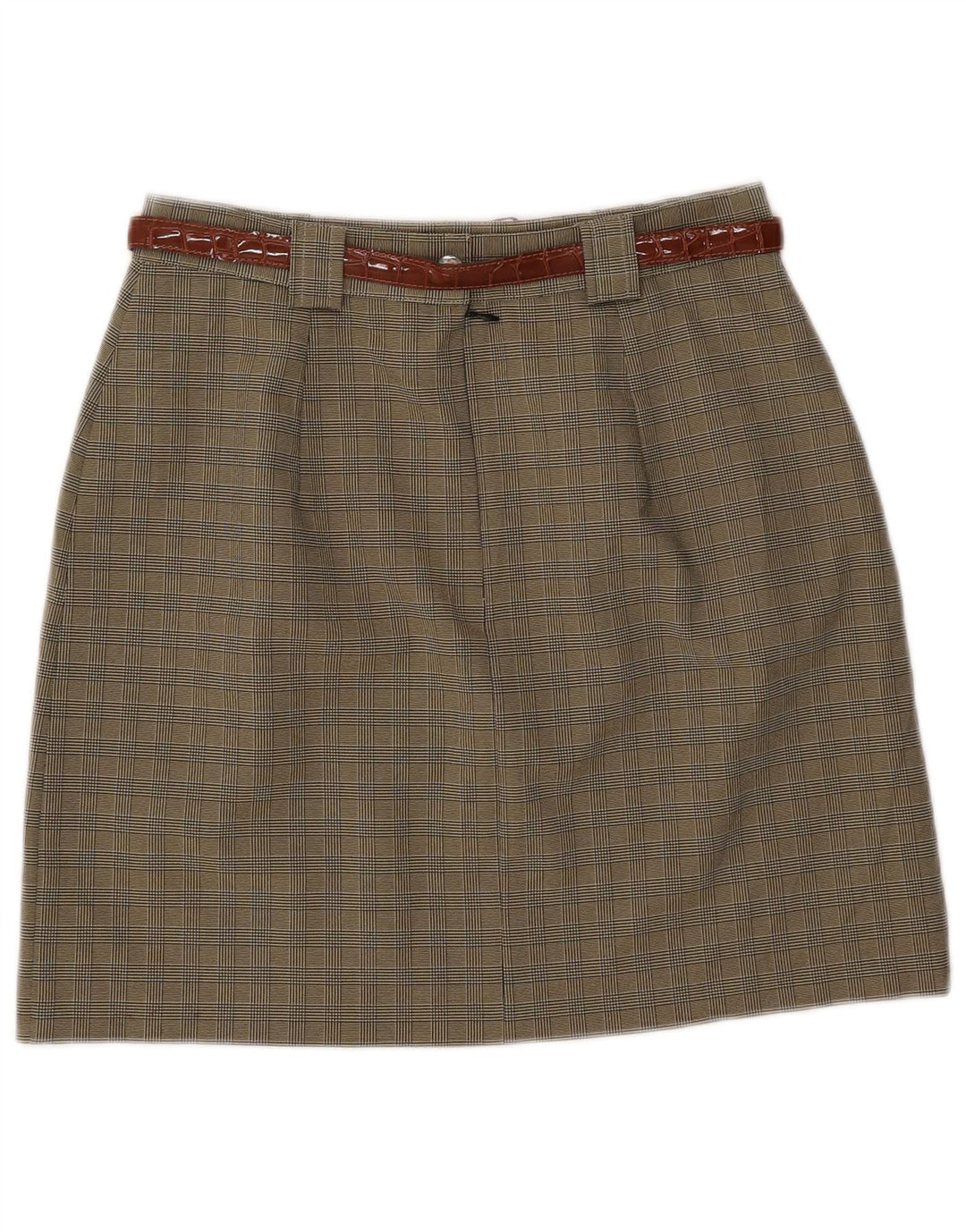 Fusta în formă de A pentru femei Vintage IT 46 Large W28 Kaki Check Poliester