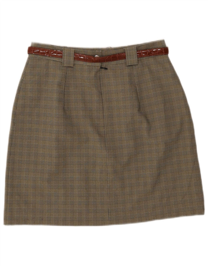 Fusta în formă de A pentru femei Vintage IT 46 Large W28 Kaki Check Poliester