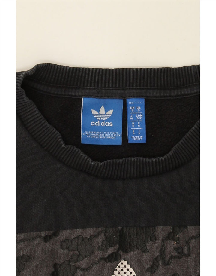 ADIDAS Mens Graphic Sweatshirt Jumper Small Black Cotton Vintage Adidas and Second-Hand Adidas from Messina Hembry 