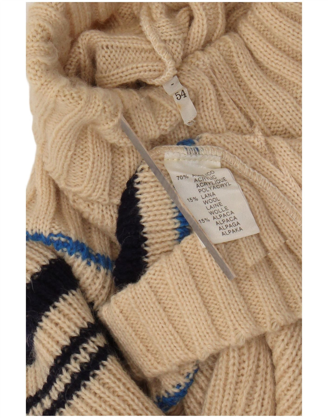 VINTAGE Pulover cu gât rulat pentru femei UK 12 Medium Bej Acrilic cu dungi