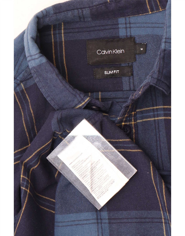 Cămașă de flanel pentru bărbați Calvin Klein Slim Fit Poliester în carouri albastru bleumarin mediu