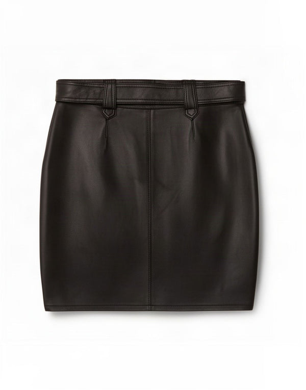Fusta mini din piele vintage pentru femei W34 negru
