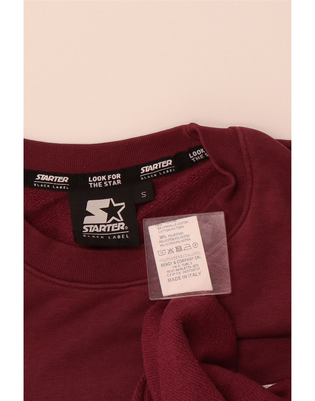 STARTER Mens Loose Fit Sweatshirt Jumper Small Burgundy Cotton