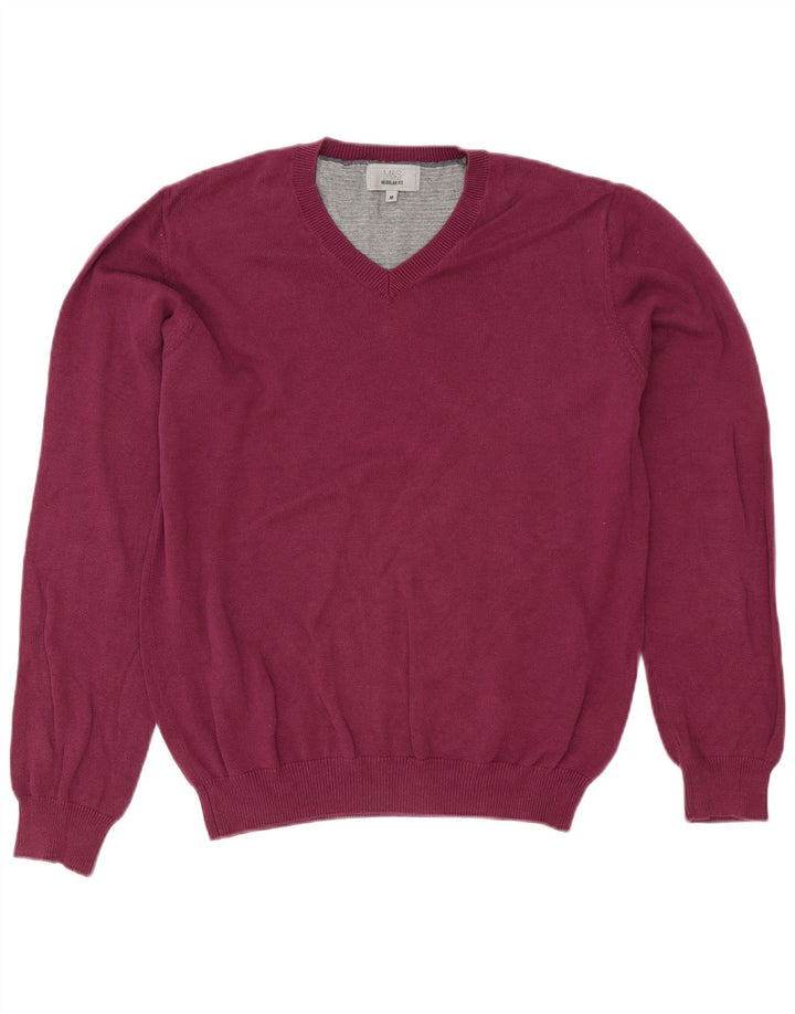Pulover cu decolteu în V pentru bărbați Marks & Spencer, bumbac violet mediu