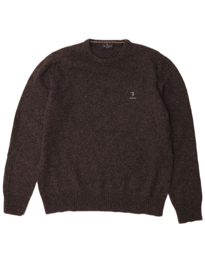 Pulover Trussardi Jeans pentru bărbați, cu gât crew, lână mare, gri