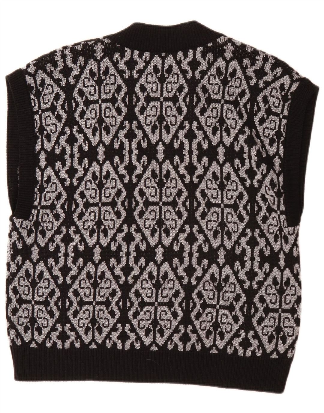 Vestă vintage pentru femei, maiou cu veste EU 46 XL, poliester Fair Isle negru