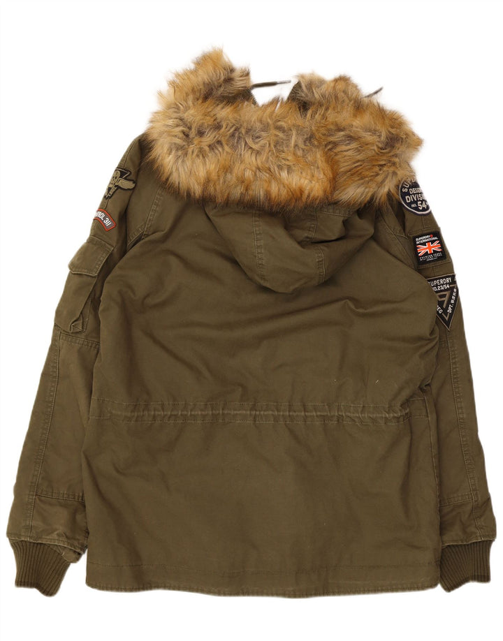 Jachetă parka cu glugă Superdry pentru bărbați UK 38, bumbac mediu kaki