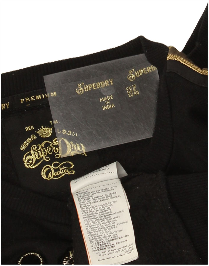 Pulover cu grafic pentru femei Superdry UK 12 Bumbac mediu negru