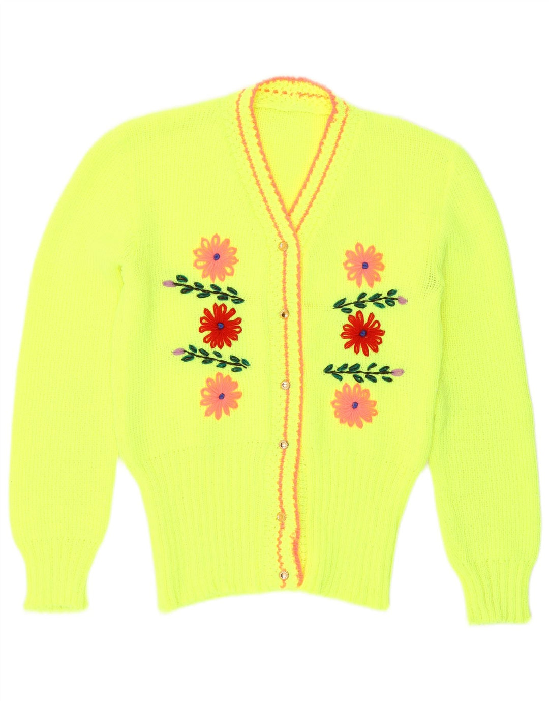Pulover Cardigan Vintage pentru Damă UK 14 Medium Verde Floral