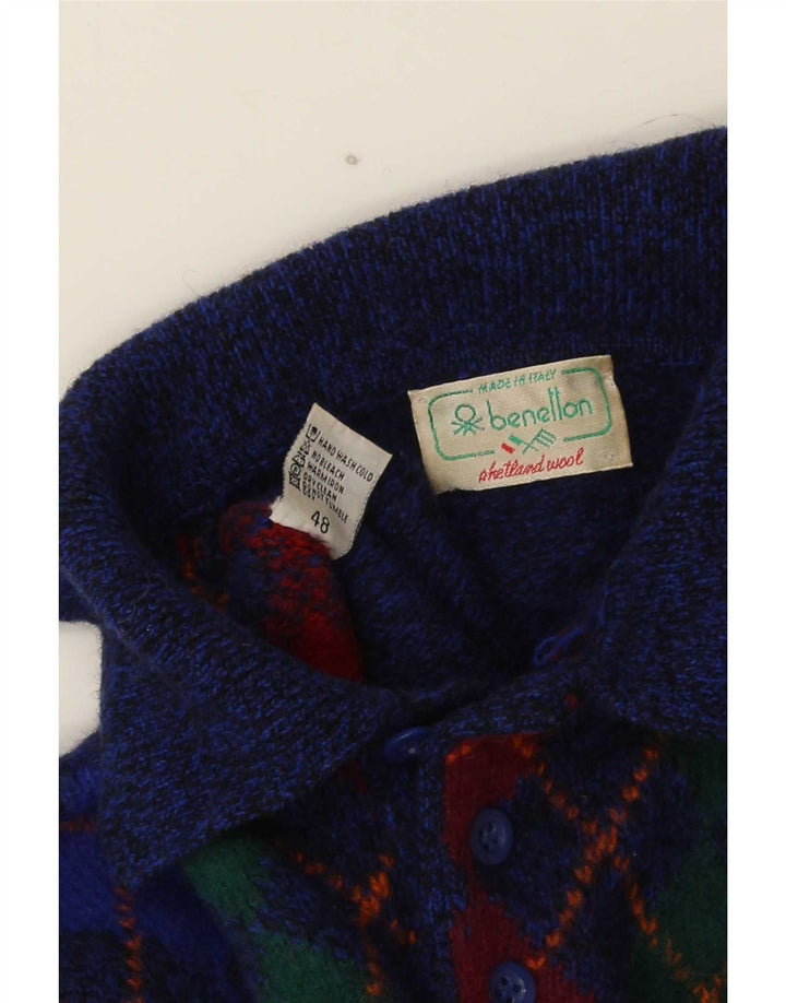 Pulover Benetton pentru bărbați cu gât polo IT 48 Small Blue Argyle/Diamond Wool
