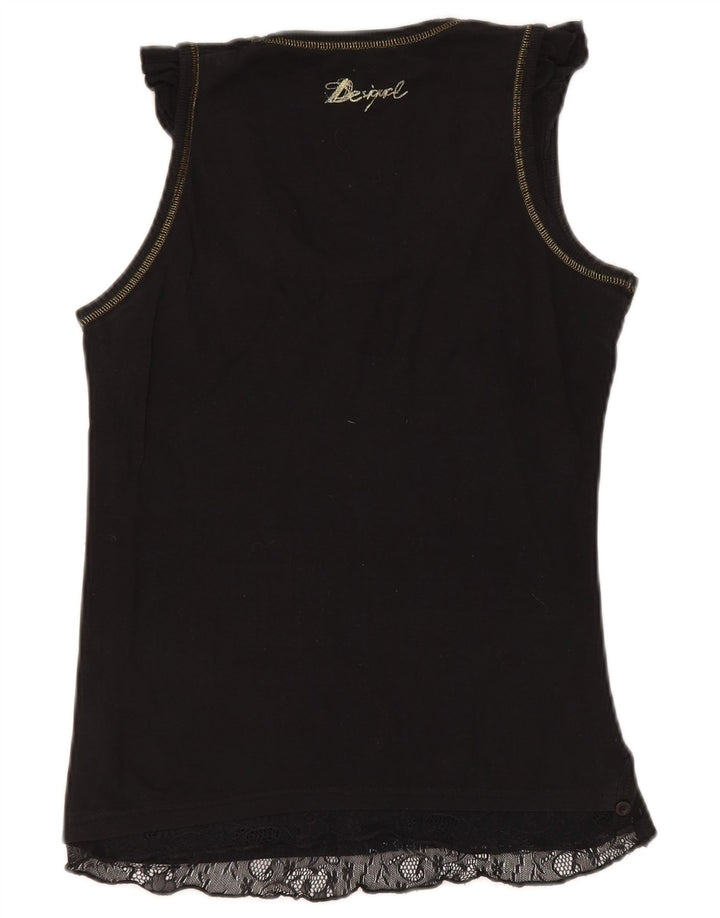 Desigual Womens Vest Top UK 12 Medium Black Geometric Bumbac