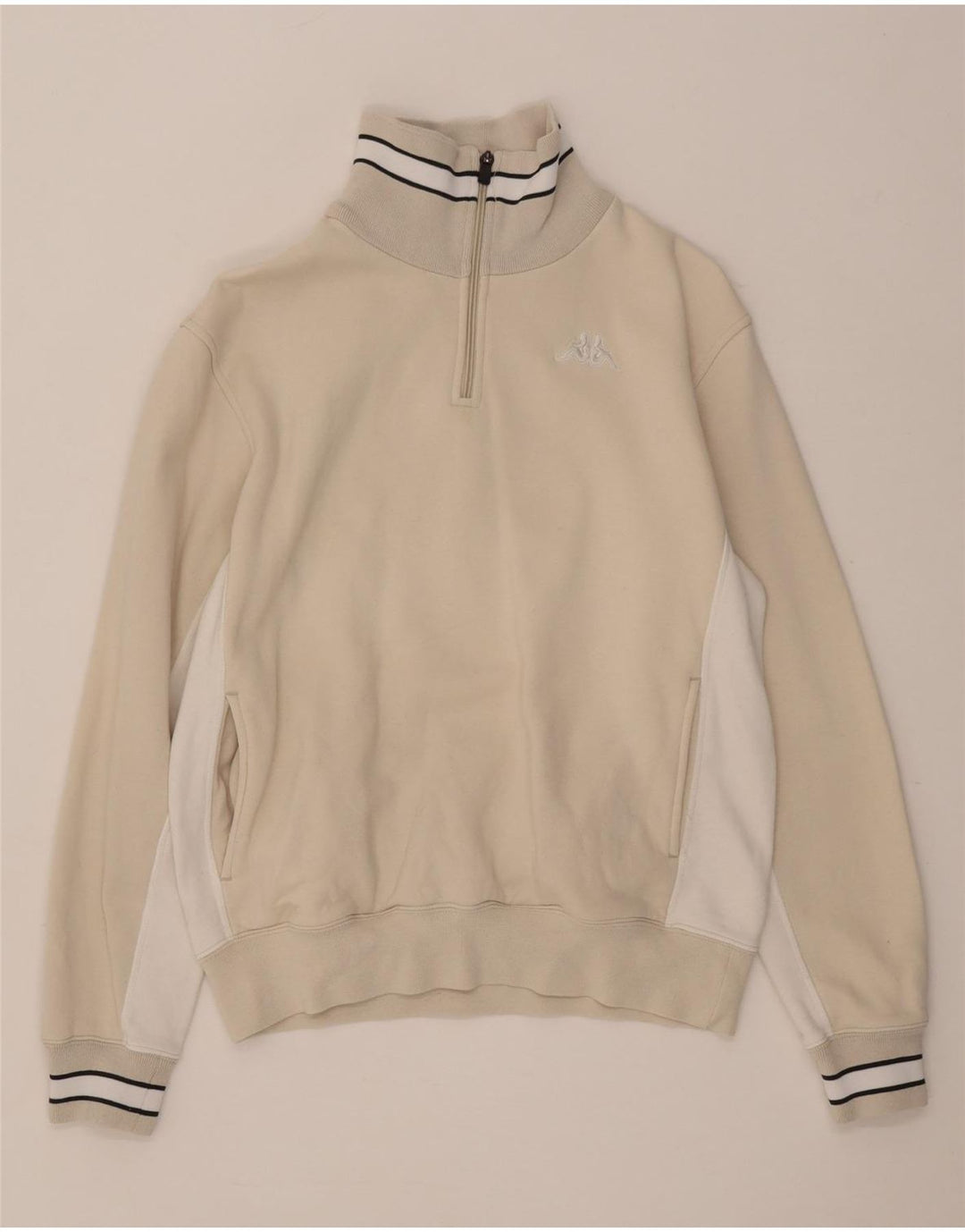 Pulover pentru femei Kappa, cu fermoar, cu gât, UK 14 Medium Bej Colorblock