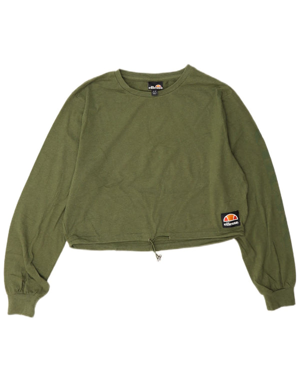 Crop Top pentru femei Ellesse cu mânecă lungă UK 12, bumbac verde mediu