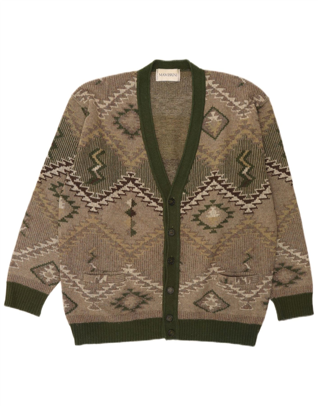 Pulover Cardigan Vintage pentru bărbați Lână geometrică verde mare