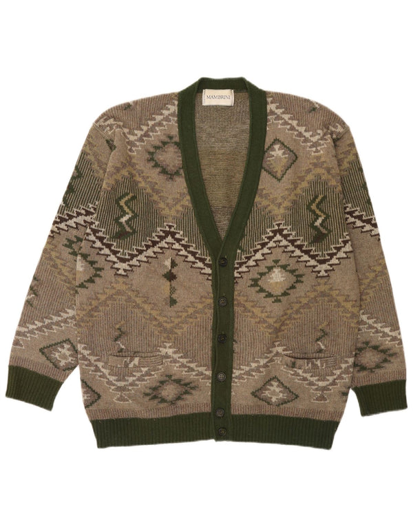 Pulover Cardigan Vintage pentru bărbați Lână geometrică verde mare