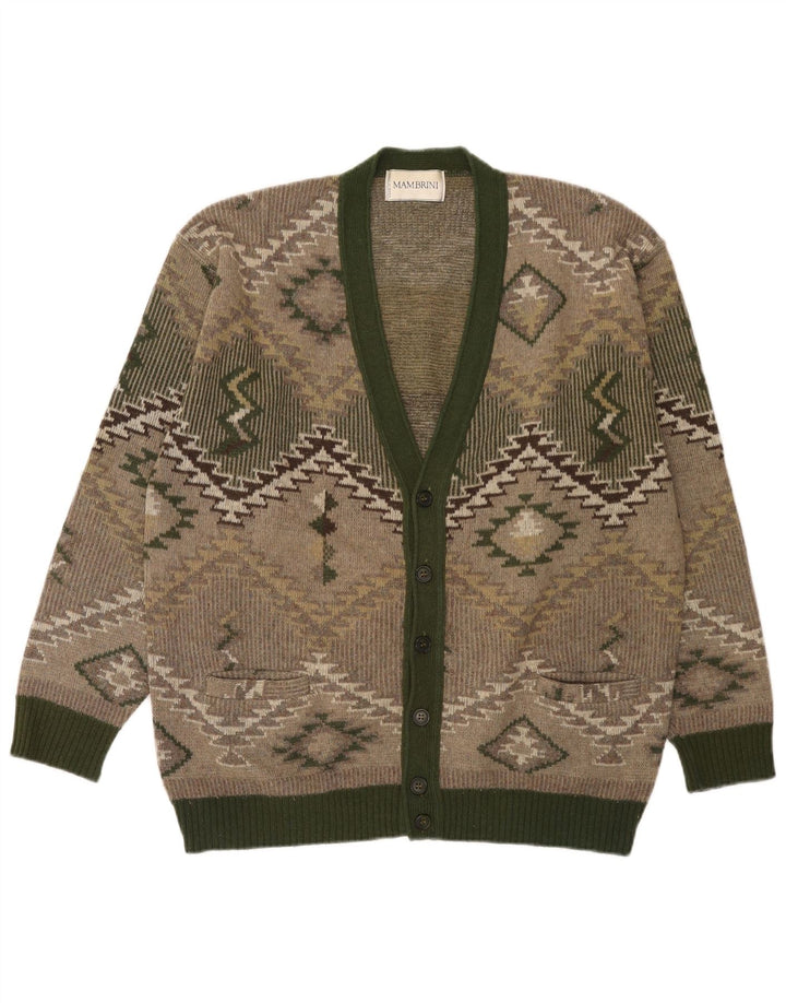 Pulover Cardigan Vintage pentru bărbați Lână geometrică verde mare