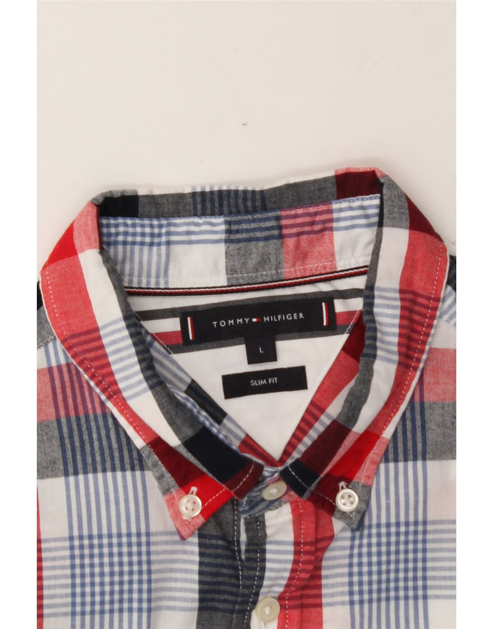 TOMMY HILFIGER Mens Slim Fit Shirt Large Red Check Vintage Tommy Hilfiger and Second-Hand Tommy Hilfiger from Messina Hembry 