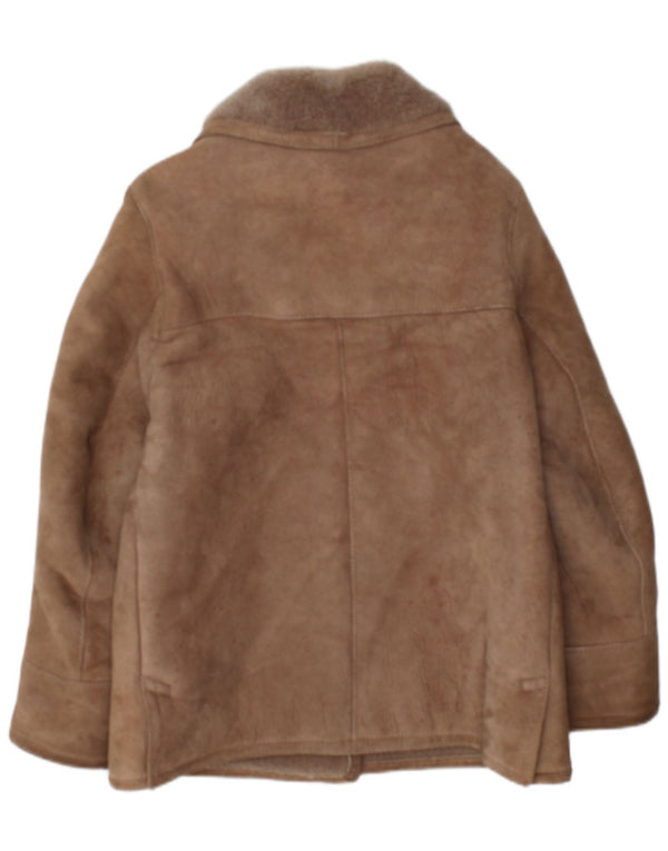 Jachetă vintage oversize din shearling pentru femei IT 36 XS piele maro de miel