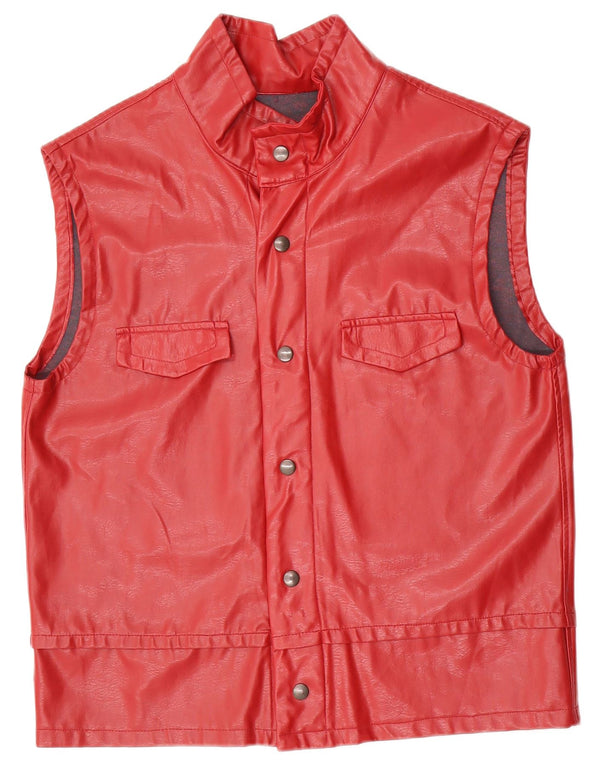 Gilet din piele artificială vintage pentru femei UK 16 Large Red