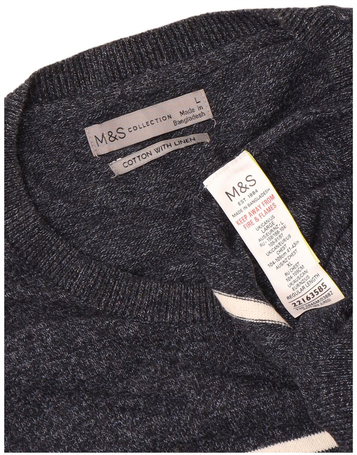 Pulover pentru bărbați Marks & Spencer cu gât roșu, mare, bleumarin, cu dungi