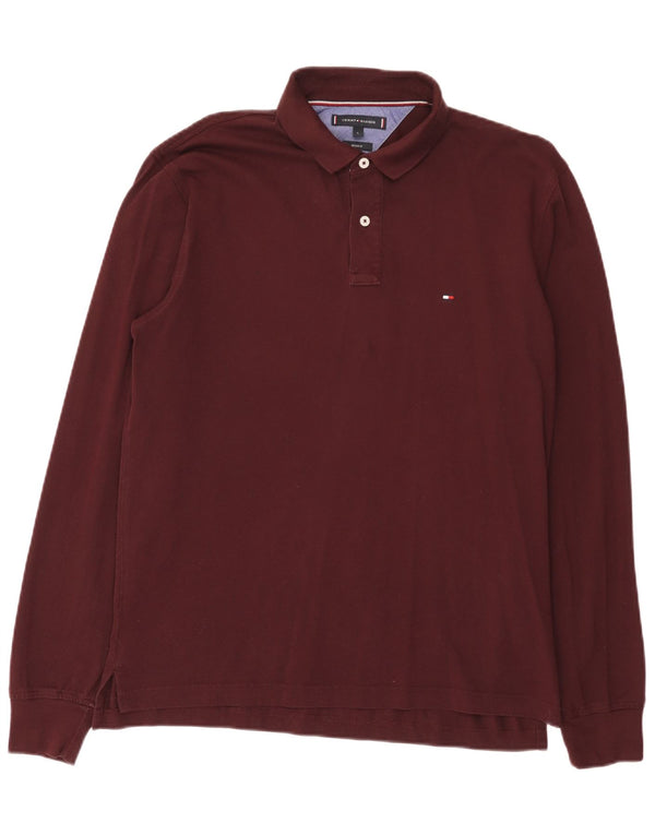 Tommy Hilfiger Mens Long Sleeve Regular Fit Polo Shirt Large Burgundy
