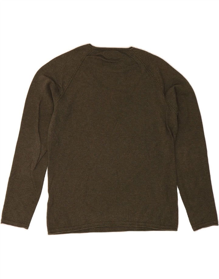 JACK & JONES Mens Crew Neck Jumper Sweater Medium Khaki Cotton Vintage Jack & Jones and Second-Hand Jack & Jones from Messina Hembry 
