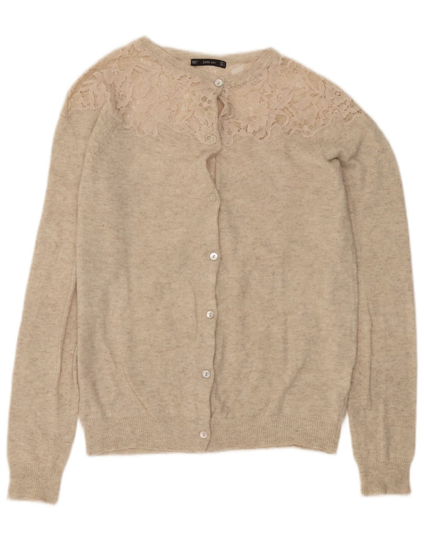 Zara Womens Cardigan Sweater UK 14 Large Beige Flecked