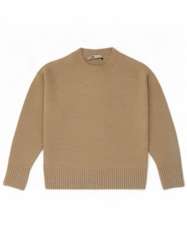 Zara Pulover supradimensionat cu gât țestoasă pentru femei UK 6 XS Bej Acrilic