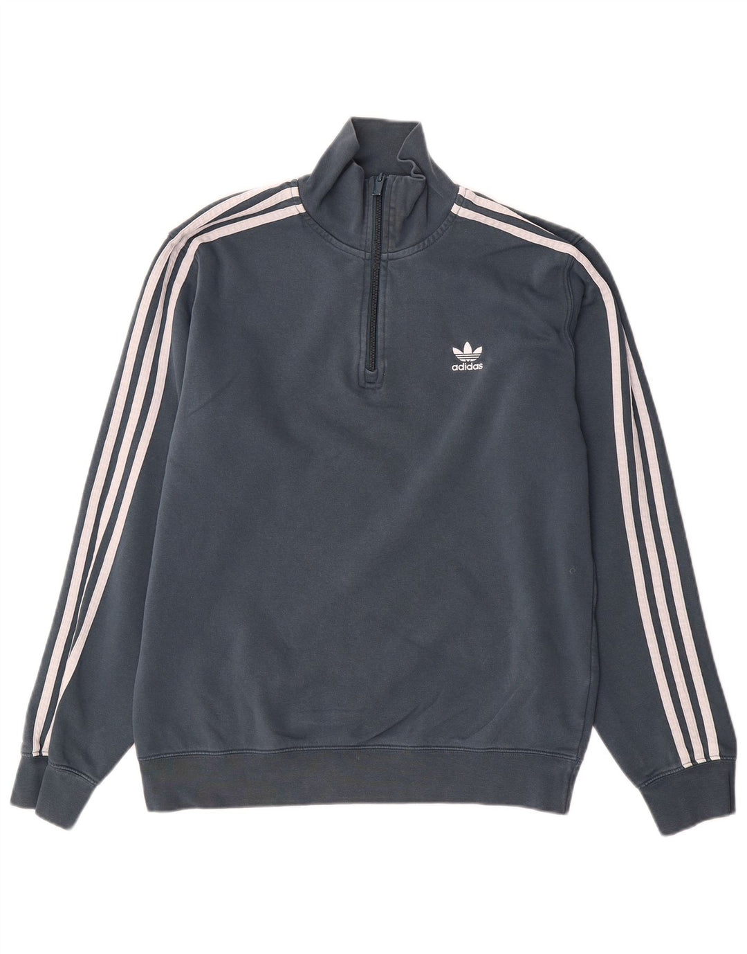 Hanorac pentru bărbați Adidas, cu fermoar, cu gât, bumbac, gri mediu