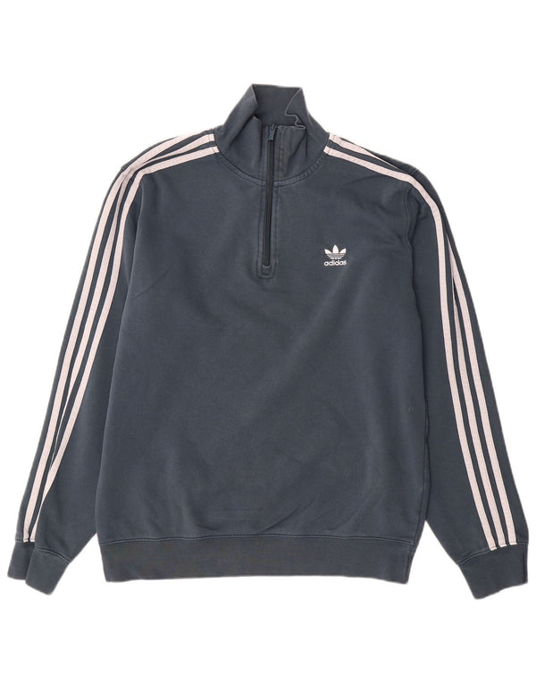 Hanorac pentru bărbați Adidas, cu fermoar, cu gât, bumbac, gri mediu