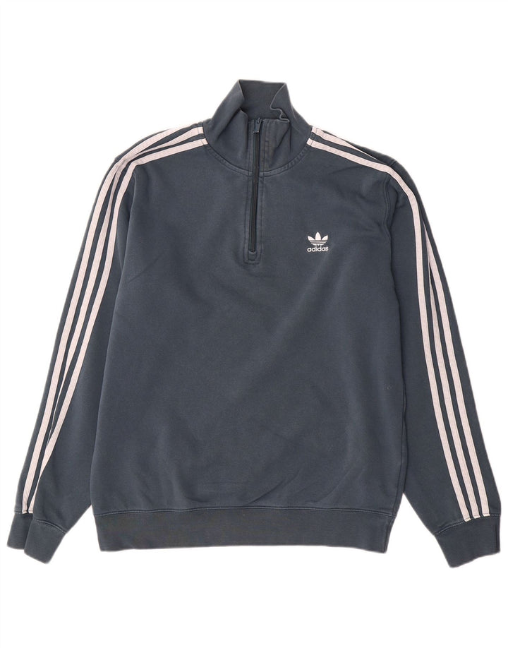 Hanorac pentru bărbați Adidas, cu fermoar, cu gât, bumbac, gri mediu