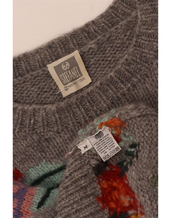 STEFANEL Pulover cu gât de barcă pentru femei UK 14 Medium Gri Floral