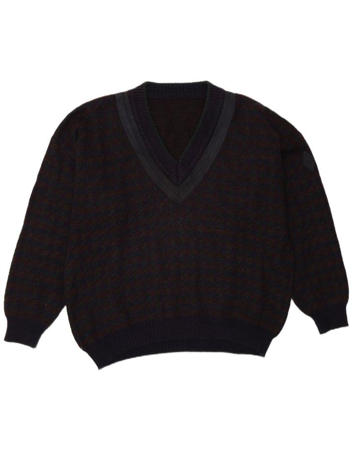 Pulover vintage pentru bărbați cu decolteu în V, XL, mov, carouri