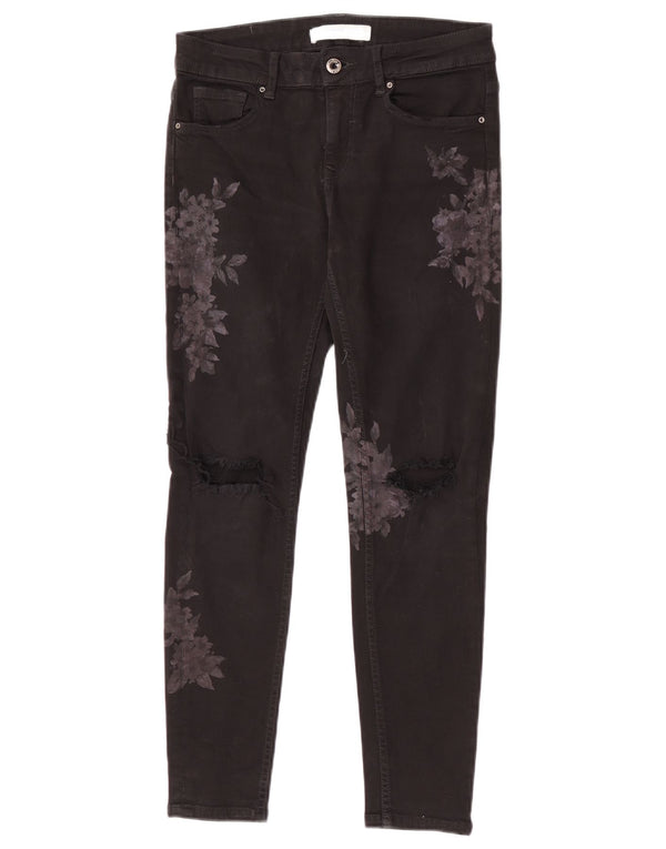 Blugi skinny distressed cu grafic pentru femei Zara EU 36 XS L26 L26 Negru Floral