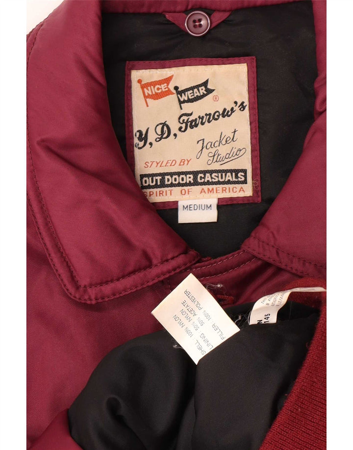 Jachetă Bomber Căptușită Vintage pentru bărbați Marea Britanie 38 Nylon mediu Burgundy