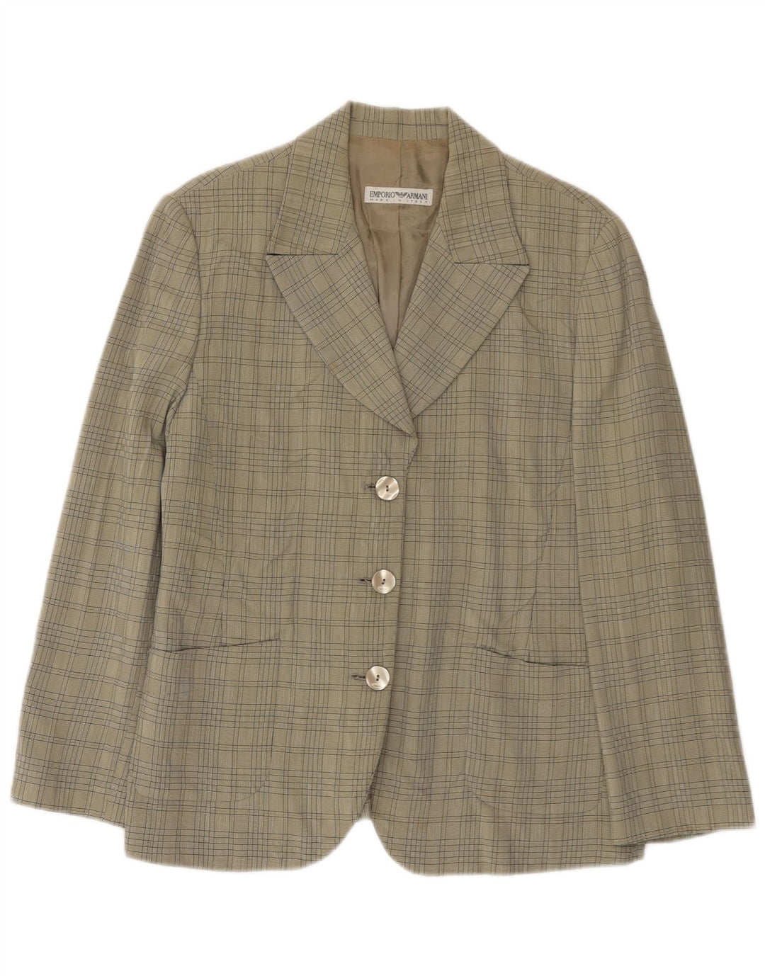 Jachetă Blazer pentru femei Emporio Armani, 3 nasturi, Mărimea UK 12, model în carouri verde