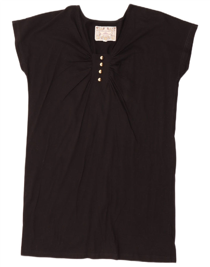 Rochie tunică vintage pentru femei UK 14 bumbac mediu negru