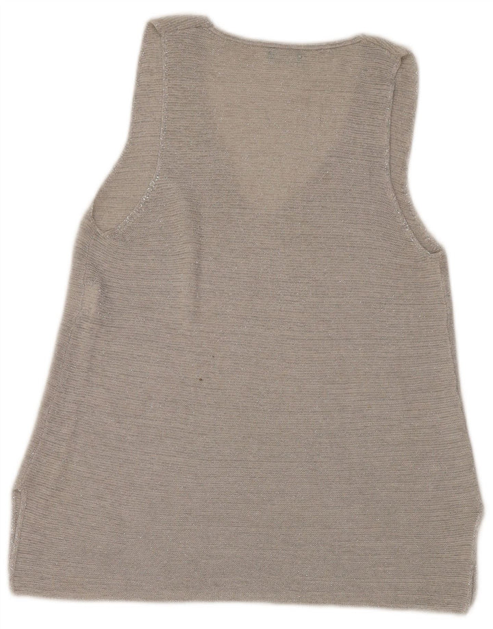 Benetton Femei Vest Top UK 14 Mare Bumbac Gri