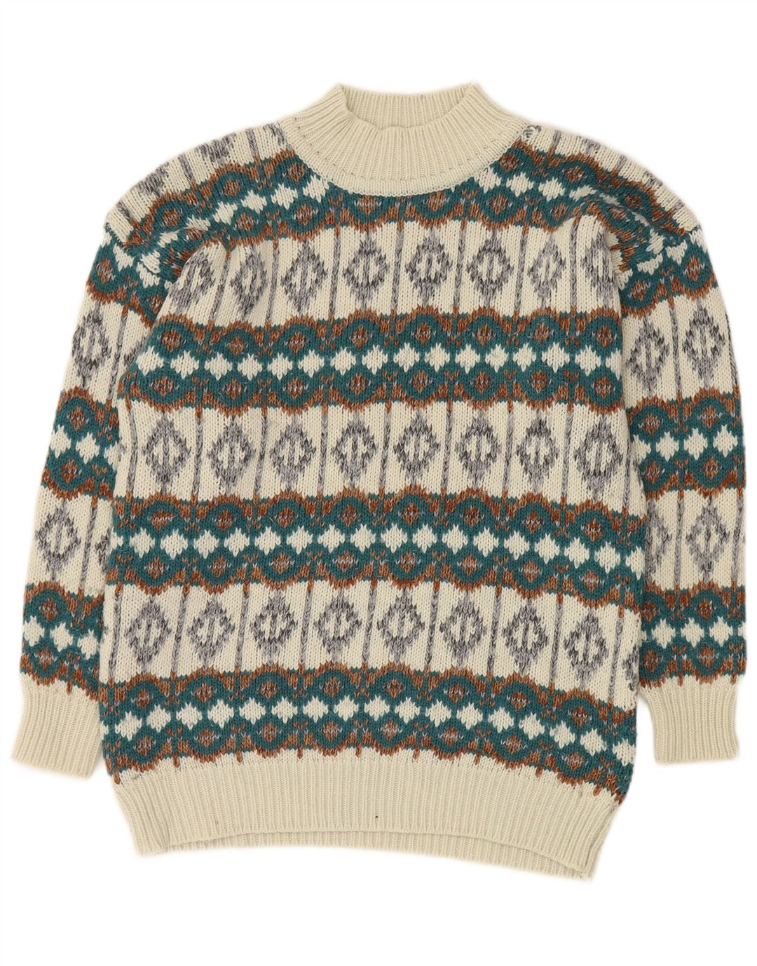 VINTAGE Pulover cu gât țestoasă pentru bărbați, alb mediu, Fair Isle